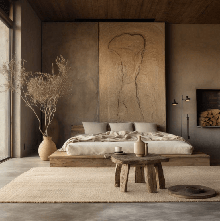 Chambre XXL et décoration minimaliste et épurée, les matériaux sont brut et chaleureux, la nature est reine